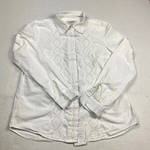 Chloe Embroidered Collared Shirt White Designer Luxe Button Top 36/4 SMALL US